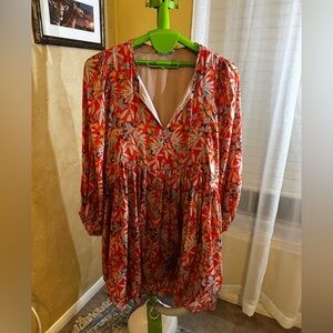 Entro Red Floral Long Sleeve Dress